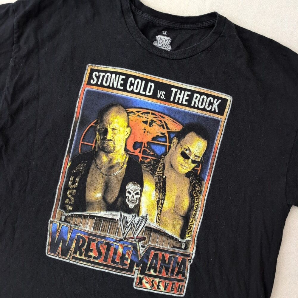 WWE WrestleMania 17 X-Seven The Rock Stone Cold Black T Shirt Mens 3XL WWF